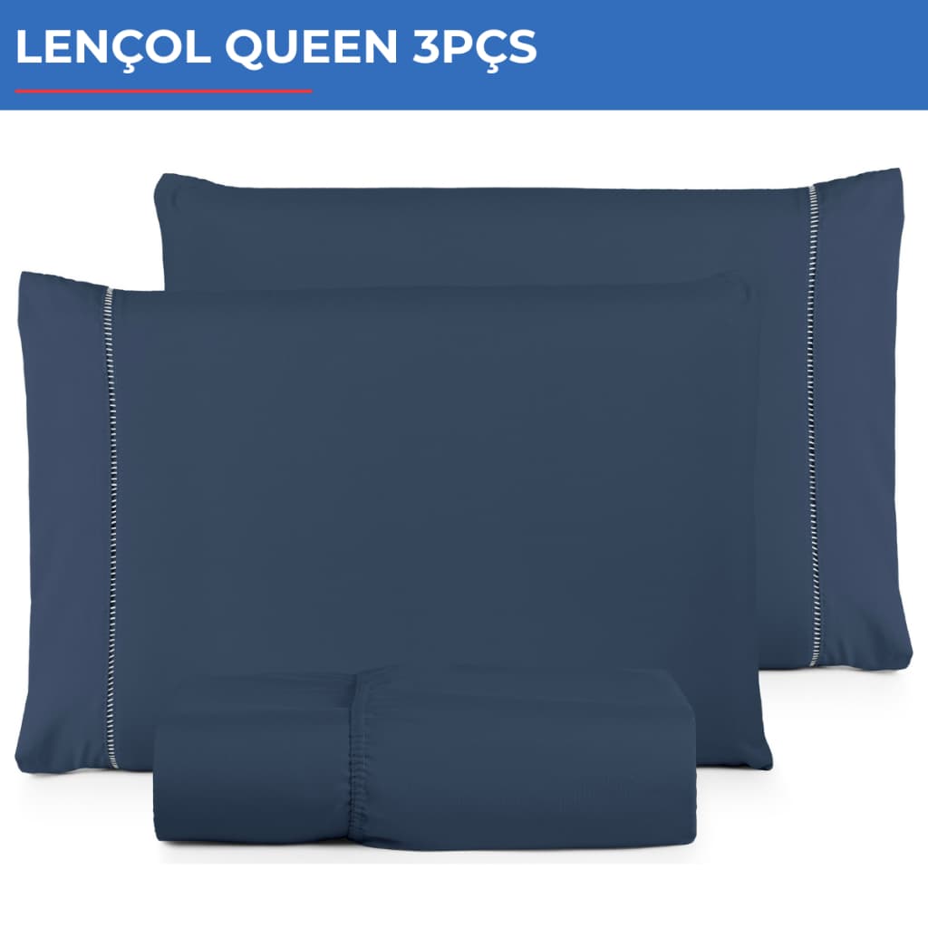 Jogo De Lençol Queen 3pçs Micropercal 600 Fios Toque Acetinado Em Ponto Palito C-30