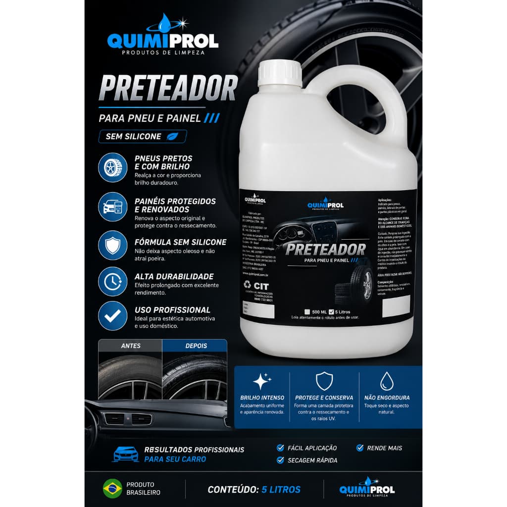 Preteador Automotivo Para Painel e Pneus Sem Silicone 5L