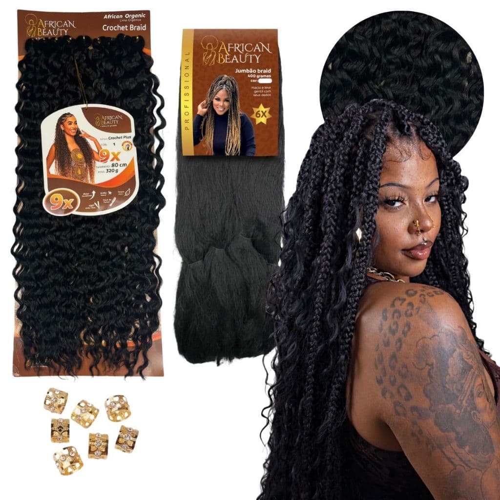 Kit Gypsy braid Cabelo Cacheado Gypsy Crochet Plus Fibra Orgânica 320g e Jumbo tranças com cachos