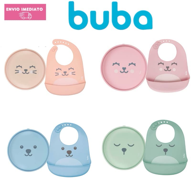 Kit Babador e Prato em Silicone Ventosa Gumy Buba Refeição e Introdução Alimentar