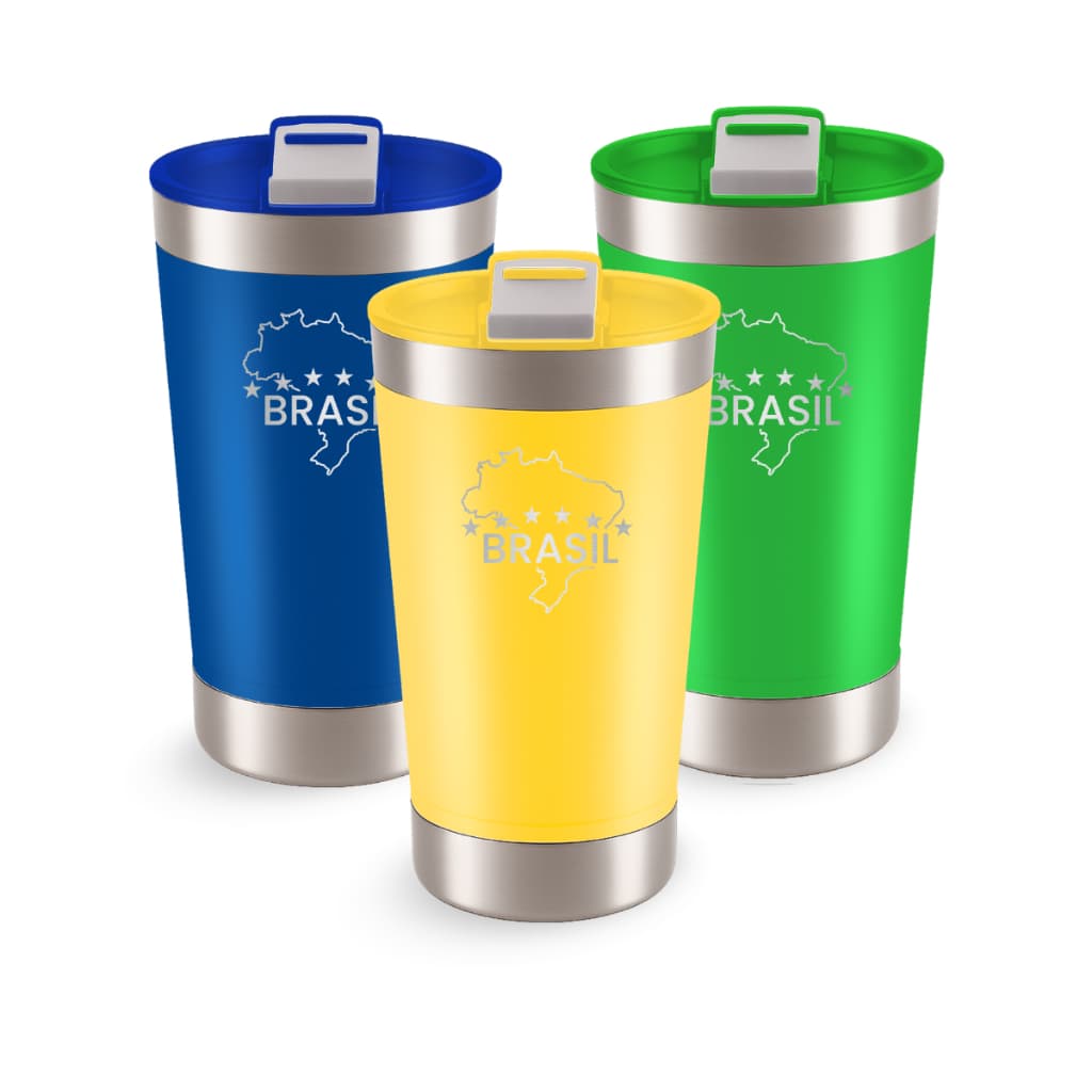 Copo Térmico 473 ml Celeste copa do Brasil, Aço Inox varias cores.