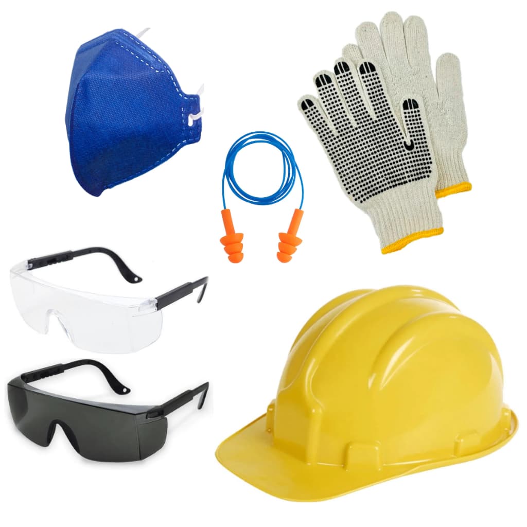Kit Obra Segurança Epi Capacete + Óculos + Protetor Aurcular Plug + Luva Tricotada + Máscara