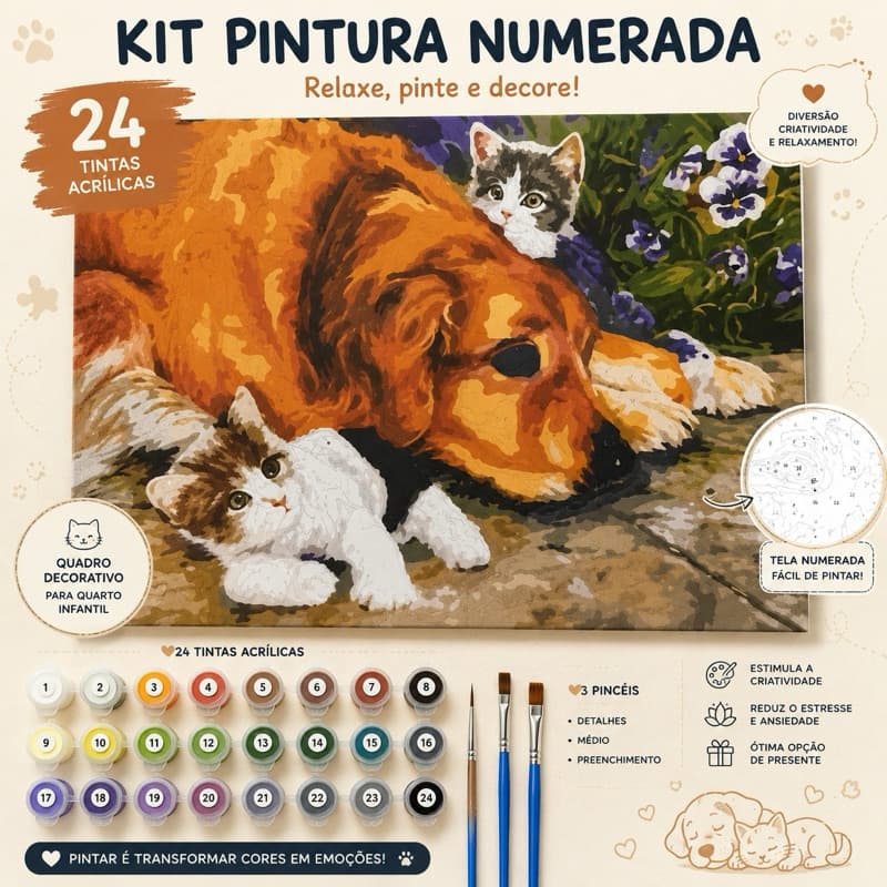 Kit Completo Pintura Numerada - Golden retriever