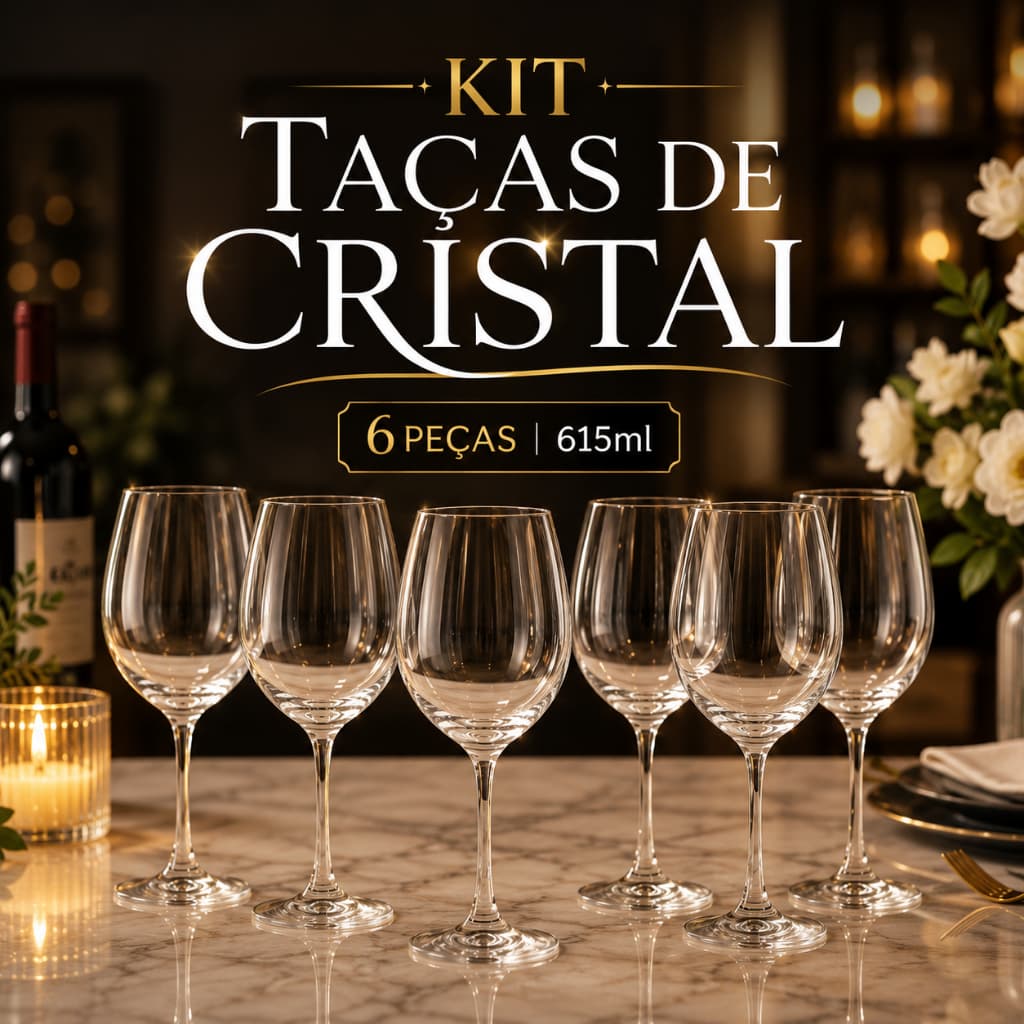 Kit 6 Taças de Cristal 615ml Taças Elegantes Premium Mesa Posta Drinks e Bebidas