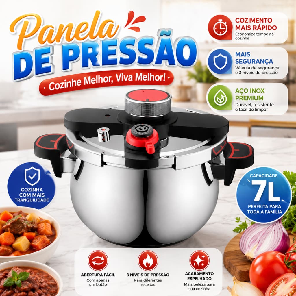 Panela de Pressão Inox 304 Antiexplosão para Gás e Indução Uso Doméstico