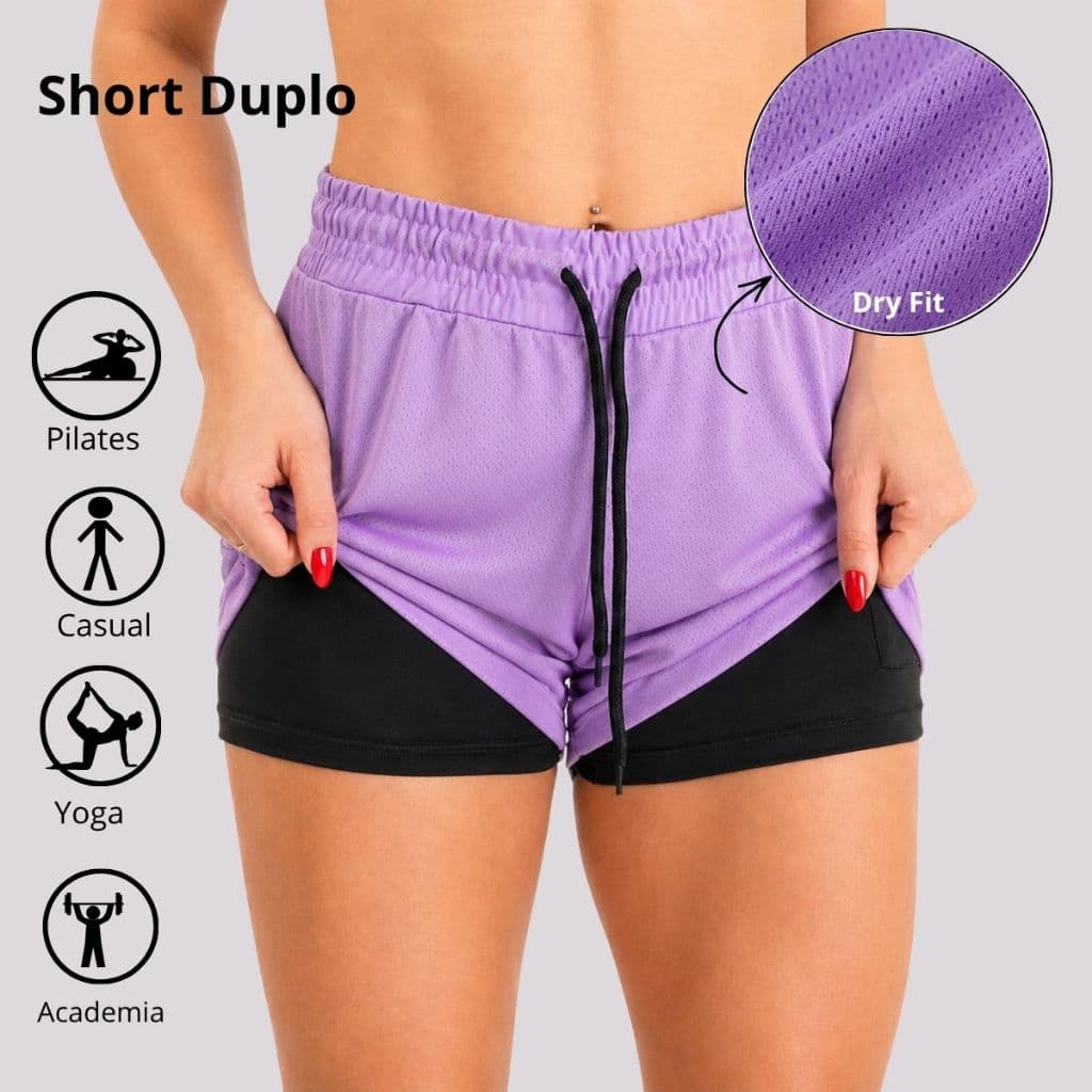 SHORT FEMININO TREINO BERMUDA DUPLA DRYFIT ACADEMIA CAMINHADA YOGA SHORT ESPORTIVO BOLSO CELULAR