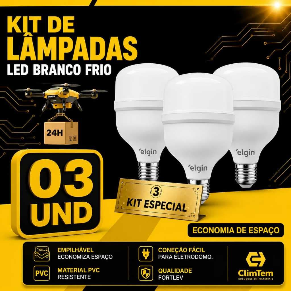 Kit 3 Lâmpadas Led Elgin  20w 30w 40w 50w Branco Frio Bulbo 110/220V