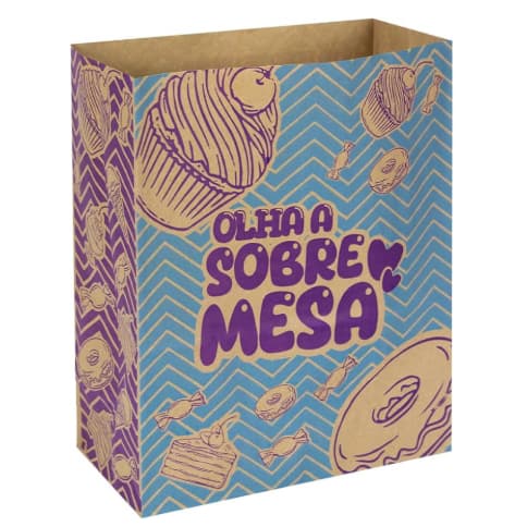 Saco de Papel Delivery Olha a Sobremesa Festcolor P, M e G - Pacote c/ 50 unidades
