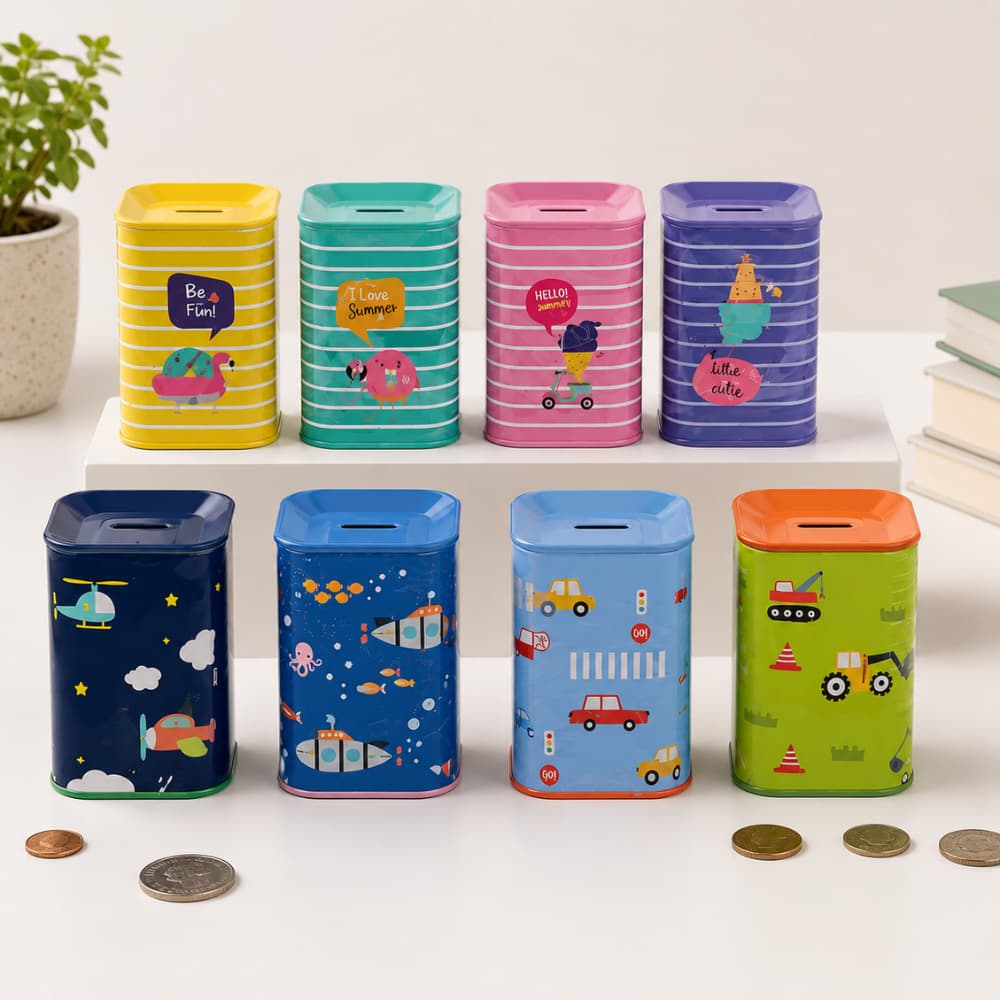Cofre de Metal Infantil Cofrinho Colorido para lembrancinha de Aniversário Decoração