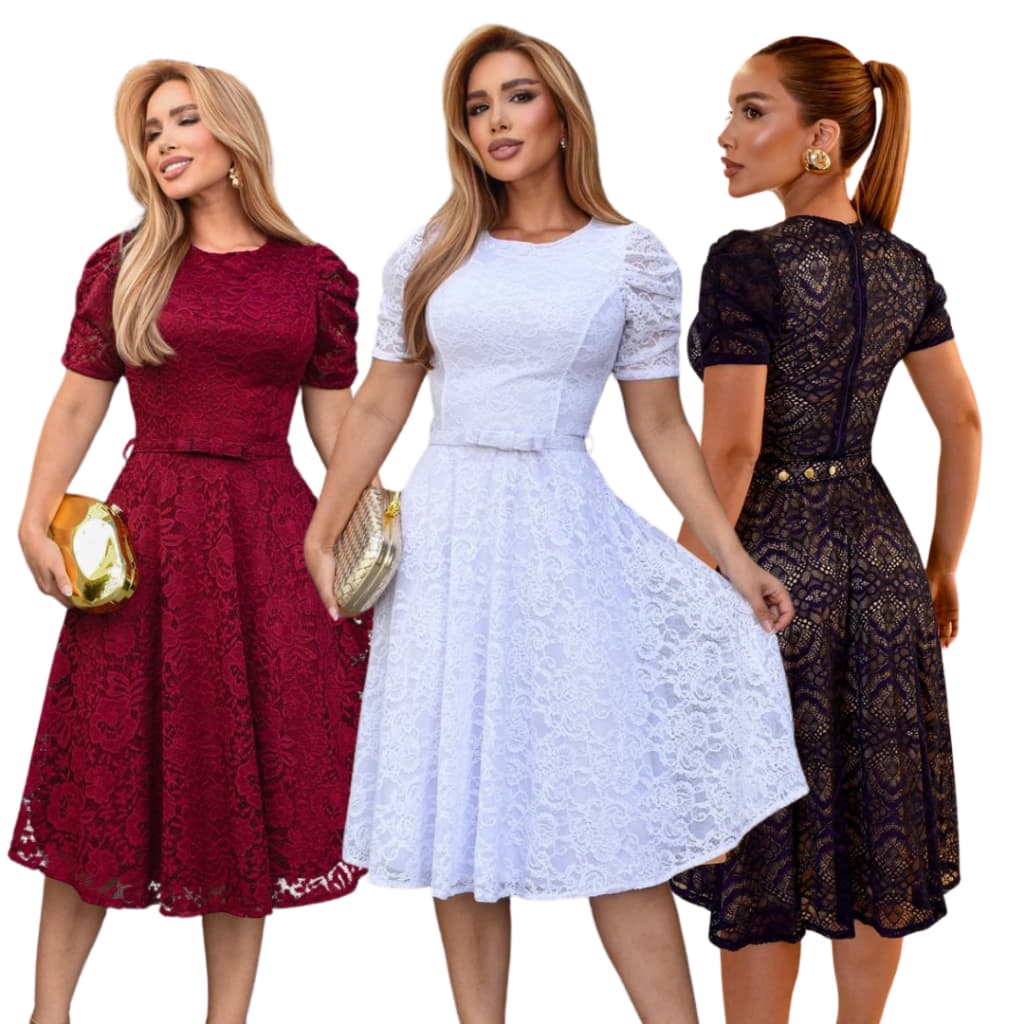 VESTIDO MIDI DE RENDA MODA EVANGÉLICA MODESTA PARA OCASIÕES FORMAIS