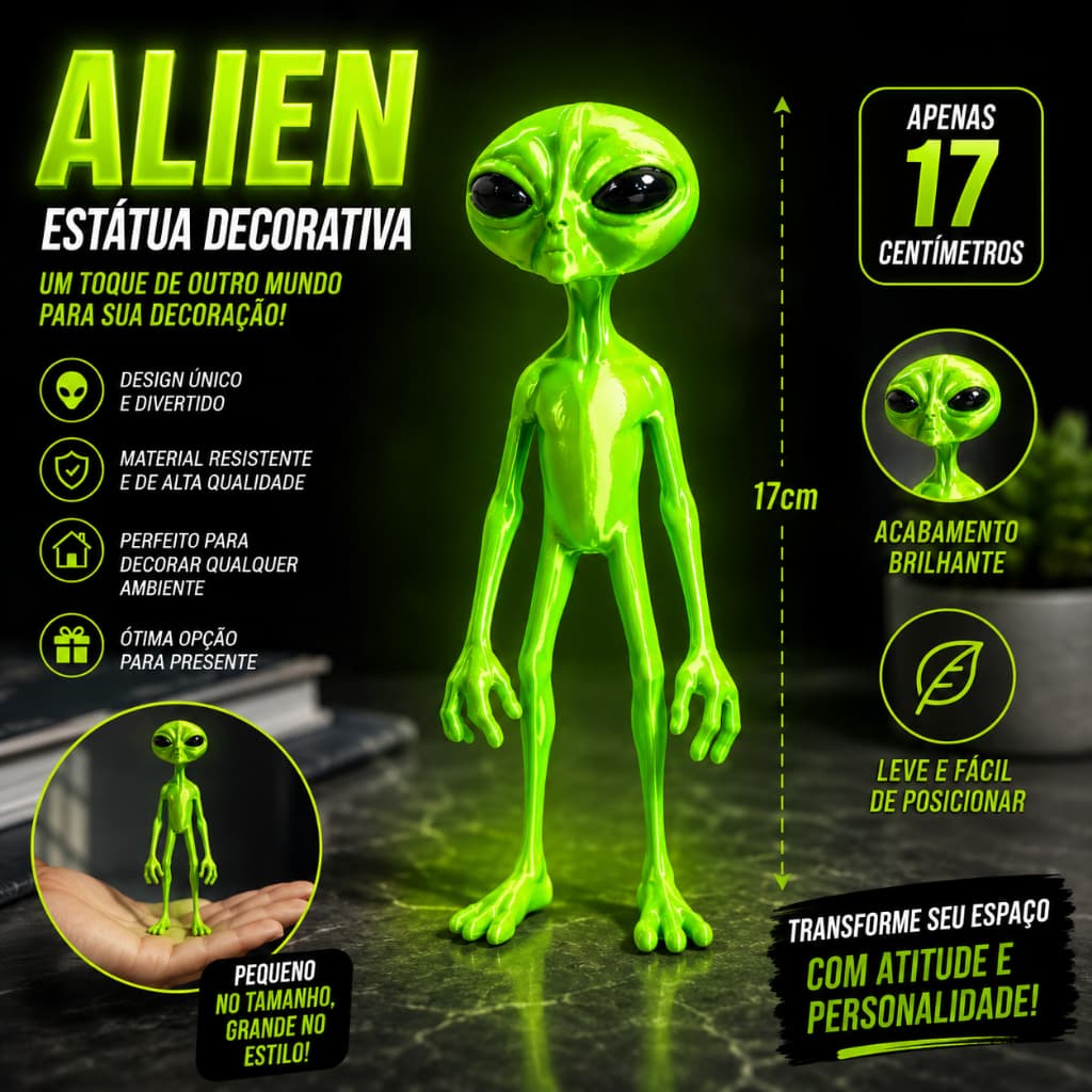 kit 1x 2x 4x Boneco ET Alien Alienígena Extraterrestre Greys Realistico Premium 3d Neon Brilhoso pro
