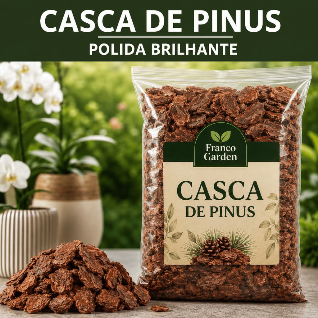 Casca de Pinus Polida Natural para Jardim, Vasos, Canteiros, Paisagismo e Decoração