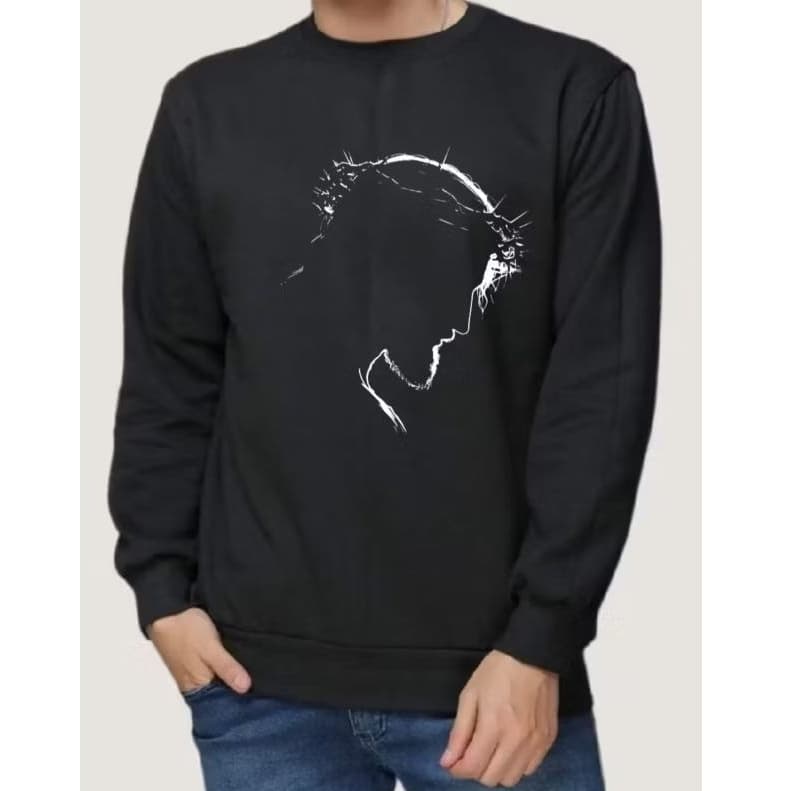 Blusa de Moletom Estampa Jesus Cristo Flanelado Gola Careca Unissex Premium Casual