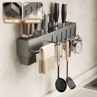 Rack Suspenso de Parede Cozinha em Alumínio - Porta Facas e Organizador de Utensílios