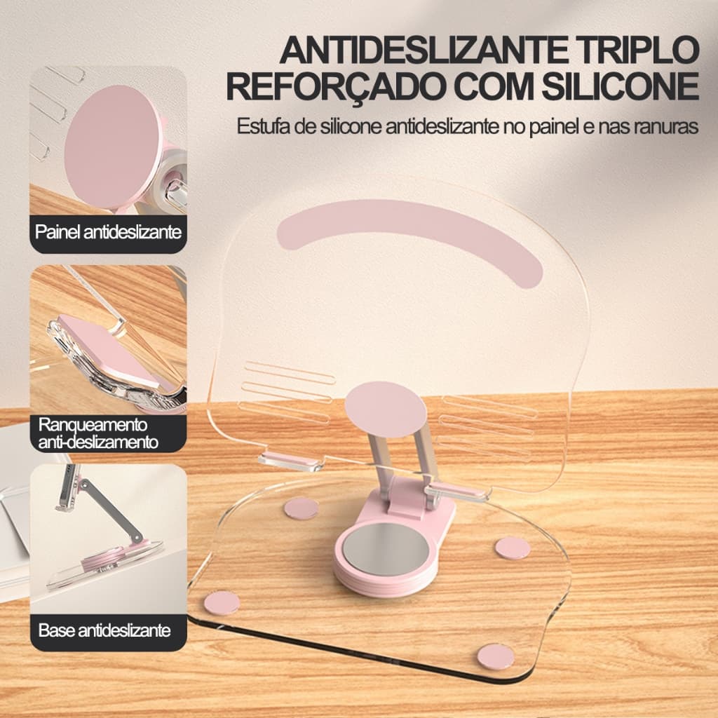 Suporte Acrílico Transparente Ergonômico 360° Para Tablet e Celular Dobrável
