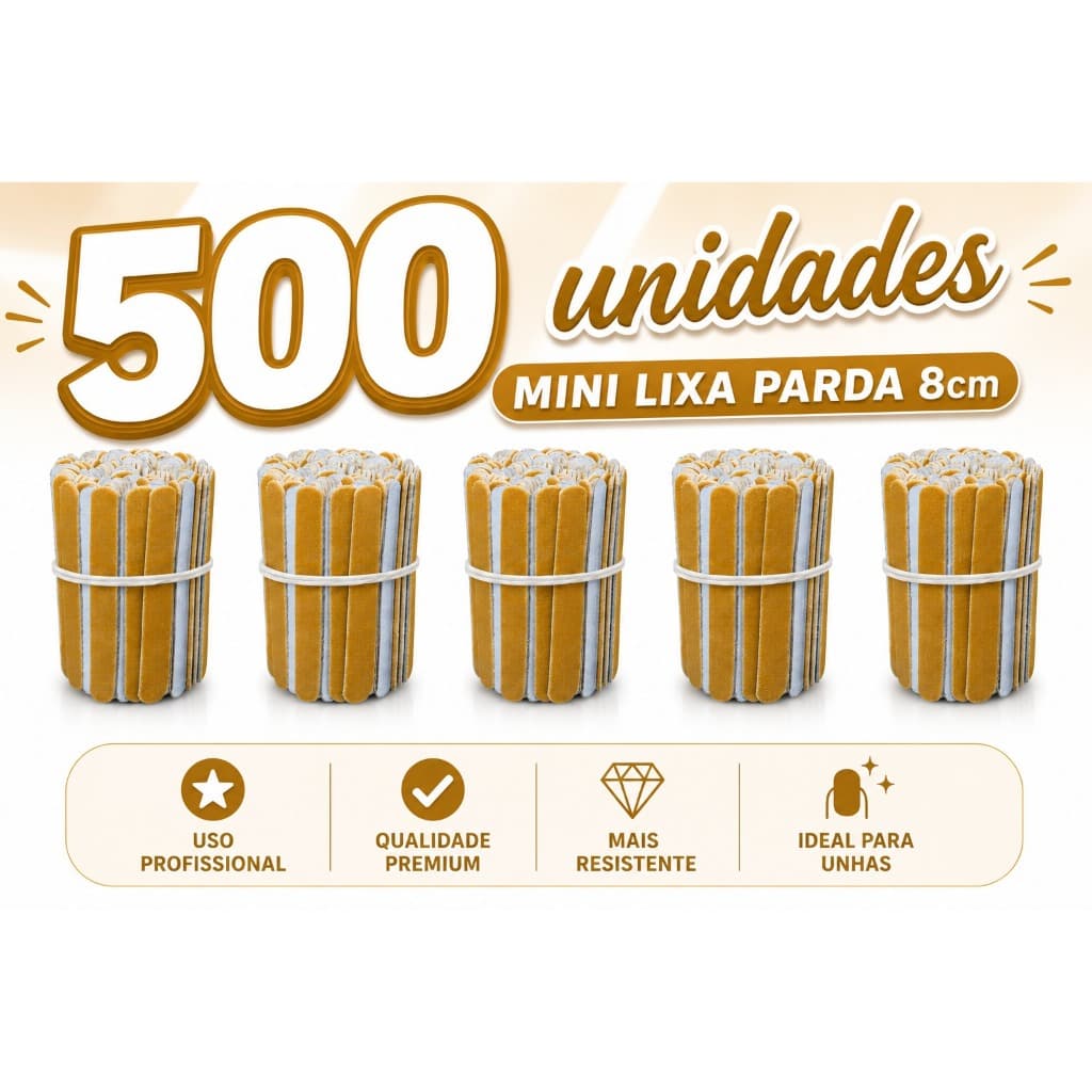 Lixa para Unhas Mini 8cm Parda, Lixa de Unha, Lixa Maninure - 500 Unidades