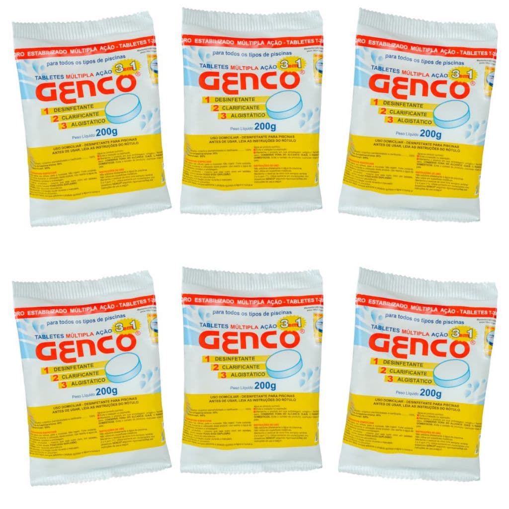 Kit 6 Pastilhas Cloro Genco 3 em 1 Múltipla Ação T200 200g