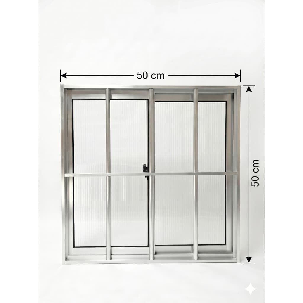 Janela de Correr 50x50 cm Aluminio com Grade Vidro Canelado