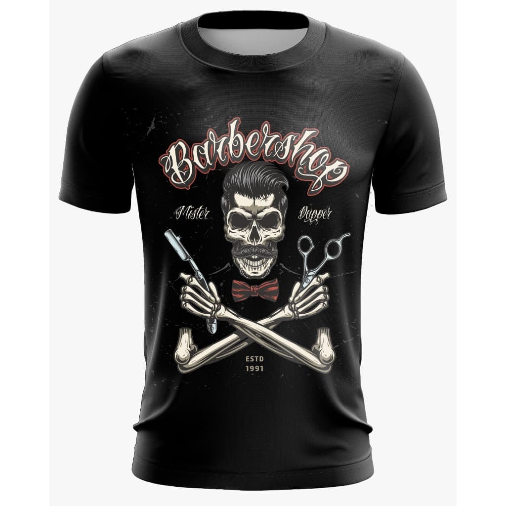 Camisa de barbeiro e barbearia dry preto branca e marrom