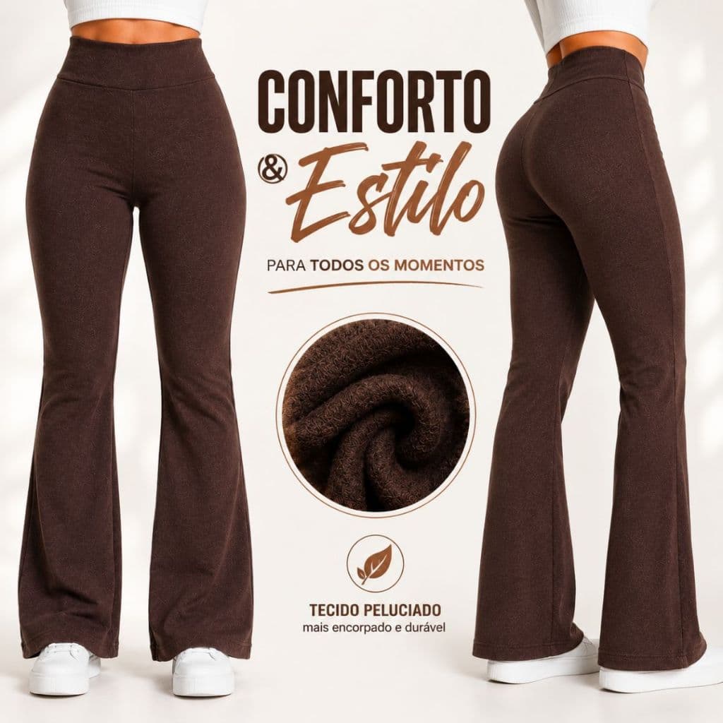 Calça Flare Feminina Flanelada Suplex Boca De Sino Zero Transparência Conforto Inverno