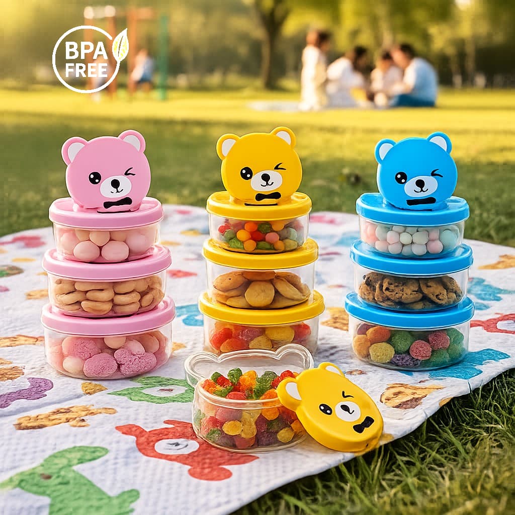 Pote Lanche Bichinho Marmita Infantil Fofa BPA Free Tampa 4 Peças