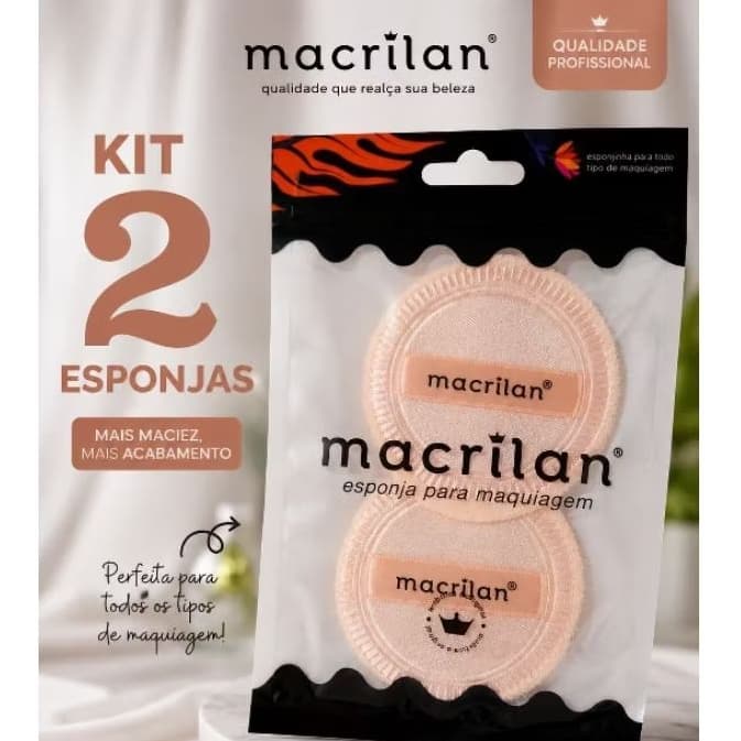 💖 Kit com 2 esponjas de maquiagem Macrilan – ideal para pó compacto, selar a pele e deixar a make impecável.