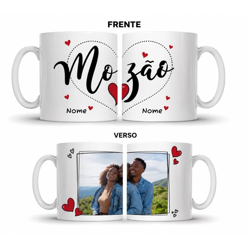 Kit 2 Canecas Personalizadas Casal Mozão com Nome | Presente Romântico Dia dos Namorados