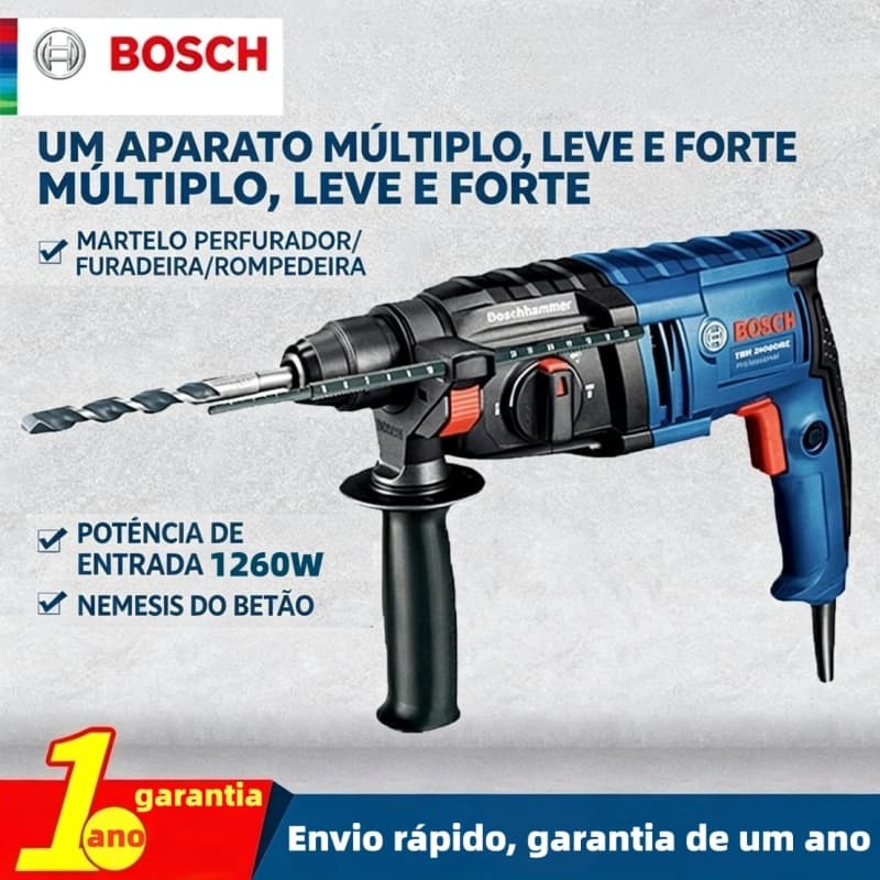 Broca Original Bosch 1600W de alta potência e 3 modos de broca de martelo Cinzel profissional para cimento, cerâmica
