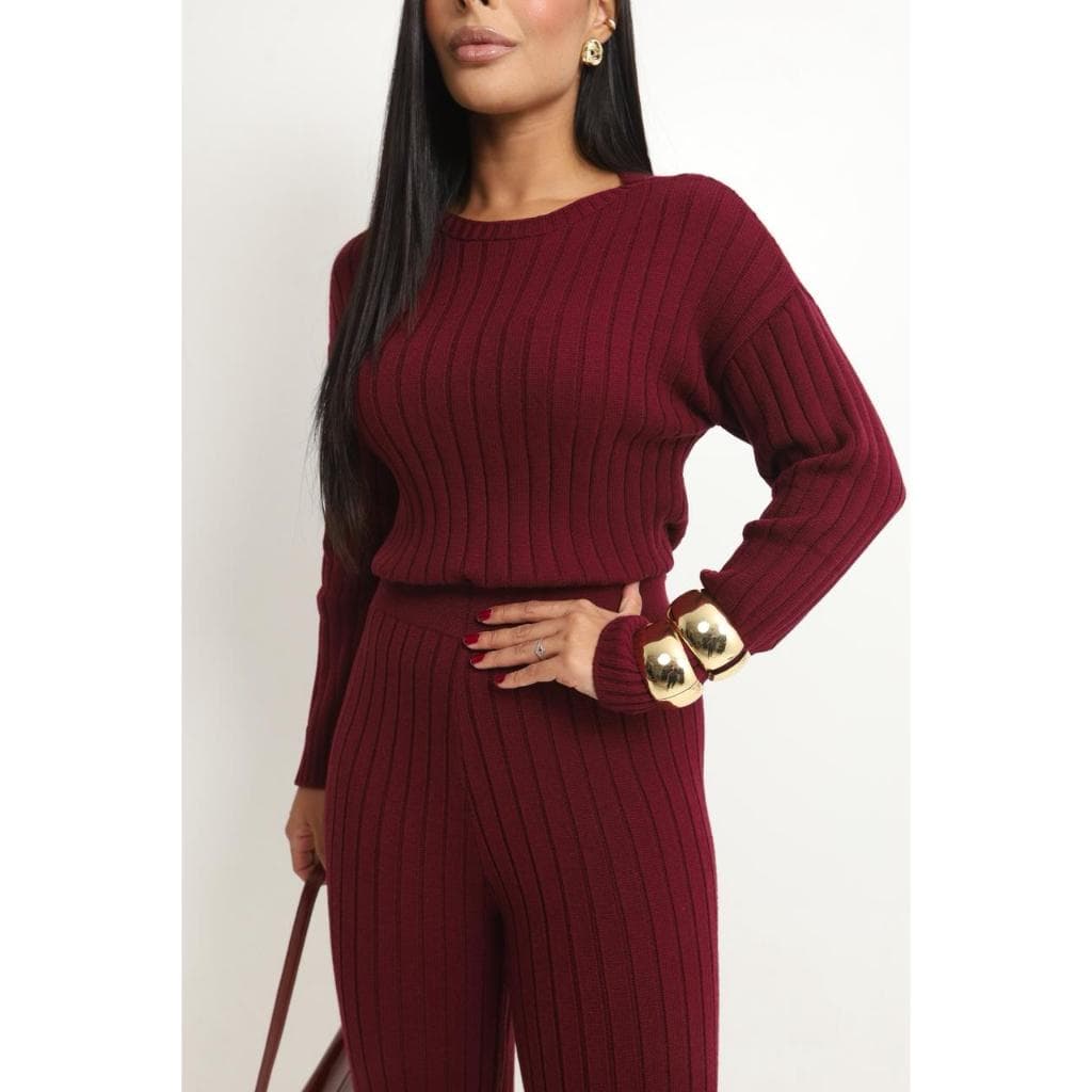 Conjunto Feminino Modal Inverno Canelado Blusa Manga Longa Calça Tamanho Único