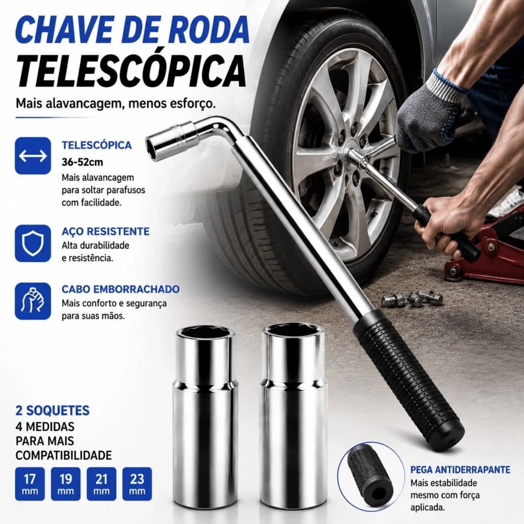 Chave De Roda L 17 19 21 23mm Telescópica Extensiva GEELE Soquete Duplo Alongável