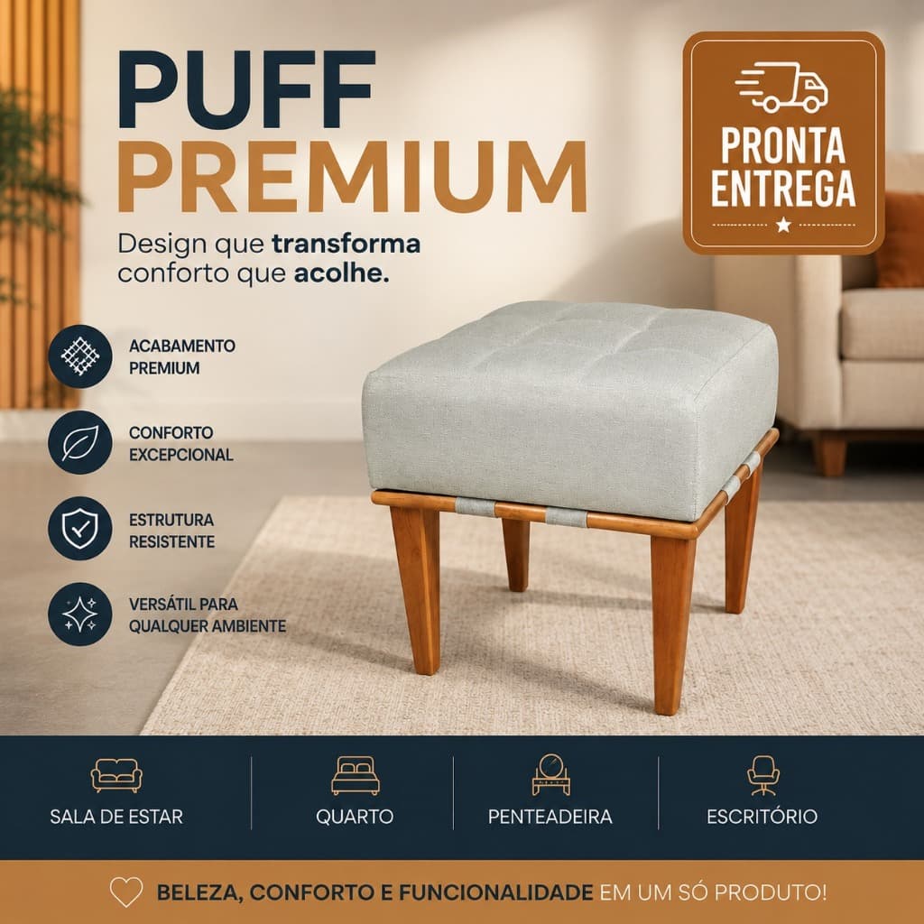 Puff Quadrado para Sala de Linho
