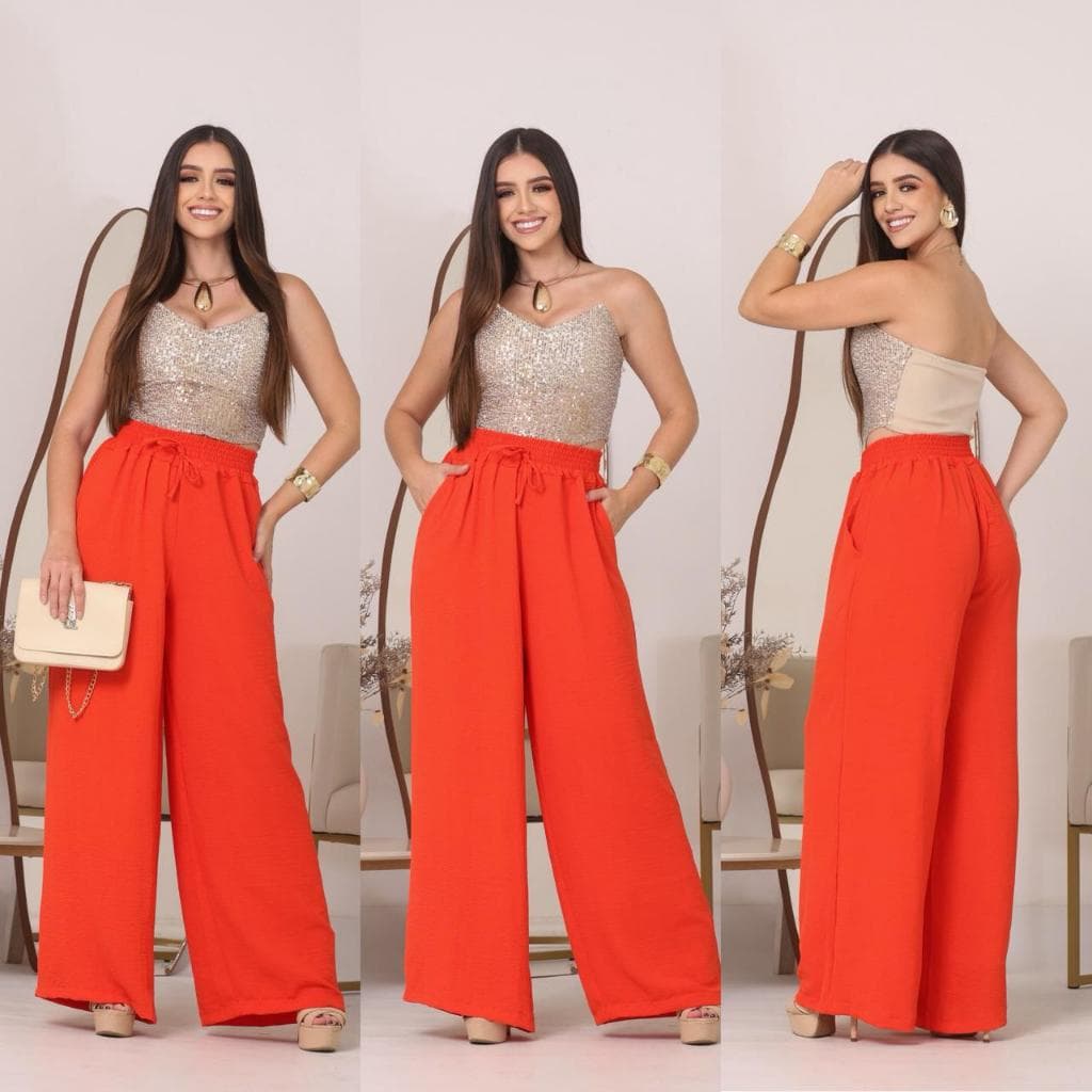 CALÇA PANTALONA FEMININA CINTURA ALTA COM BOLSO  TECIDO DUNA