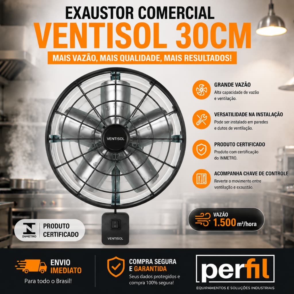 EXAUSTOR VENTILADOR AXIAL IND 30CM 220V VENTISOL Exaustor Cozinha Exaustor industrial Ventisol