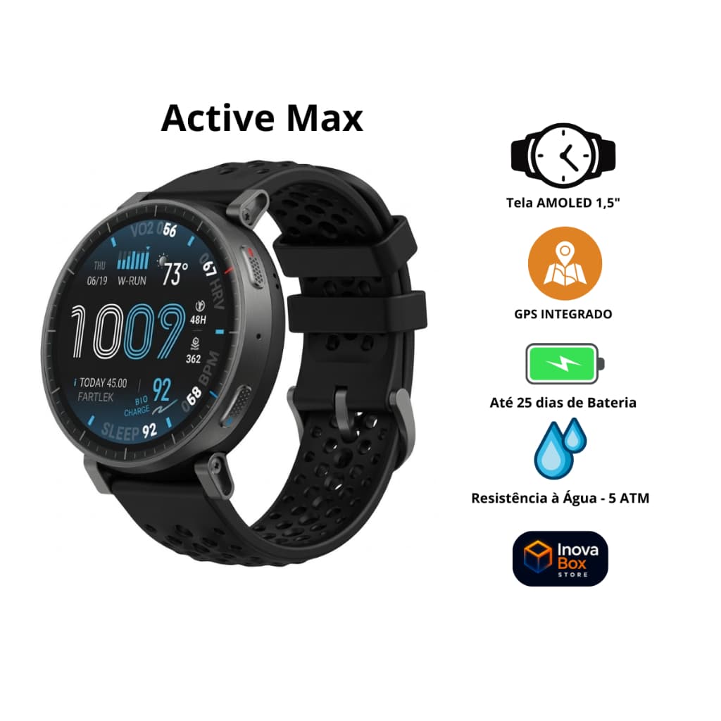 Relógio Smartwatch Amazfit Active Max – AMOLED 1.5” GPS Integrado 170+ Modos Esportivos Bluetooth