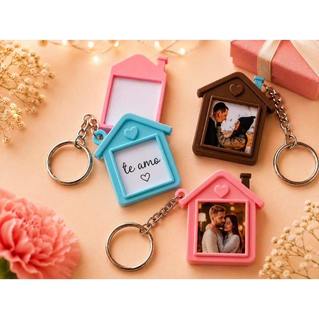 Chaveiro Casinha Personalizado com Foto ou Mensagem Presente Criativo Casal Namorados