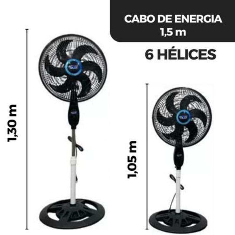 Ventilador de Coluna Preto 40cm Turbo 6 Pás Oscilantes 110v-220V