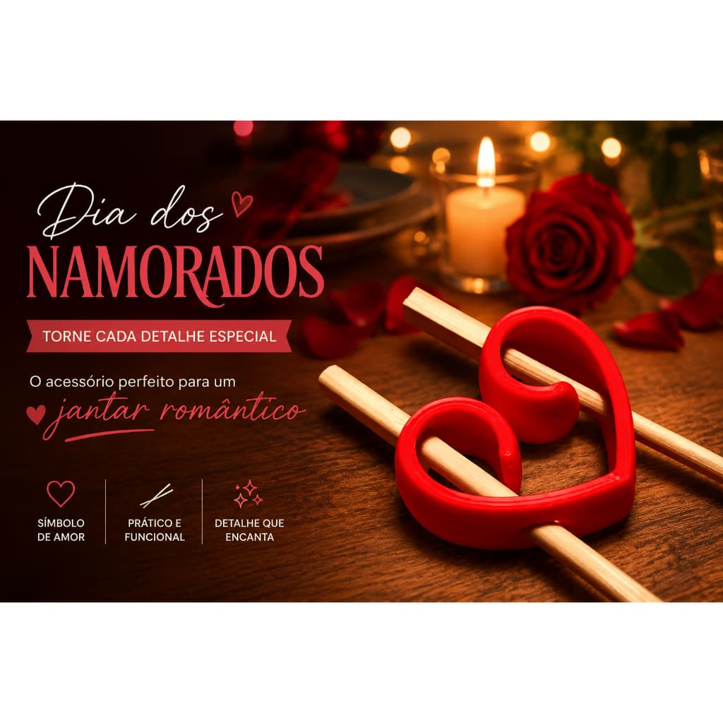 Kit com 4 Adaptadores / Suportes Hashi Culinária Japonesa / Sushi em Formato de Coração Amor Namorados