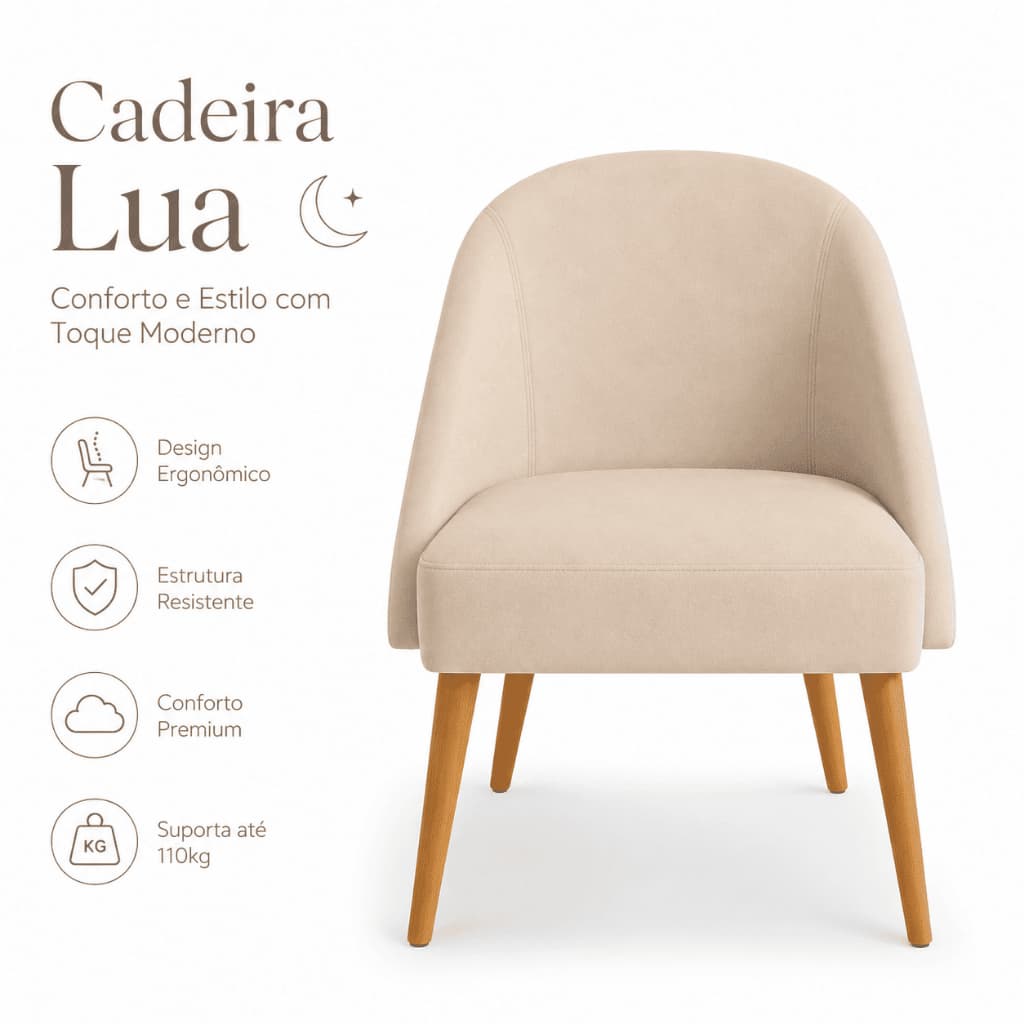 Cadeira Mesa de Jantar Lua Veludo Premium Pés Palito