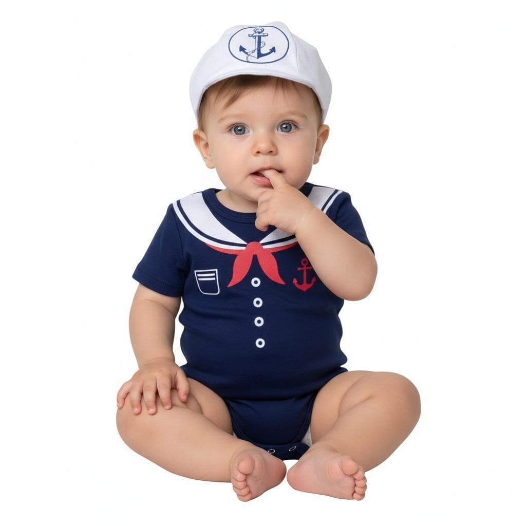 Body Bebe Menino Marinheiro + Boina - Temático Mesversário