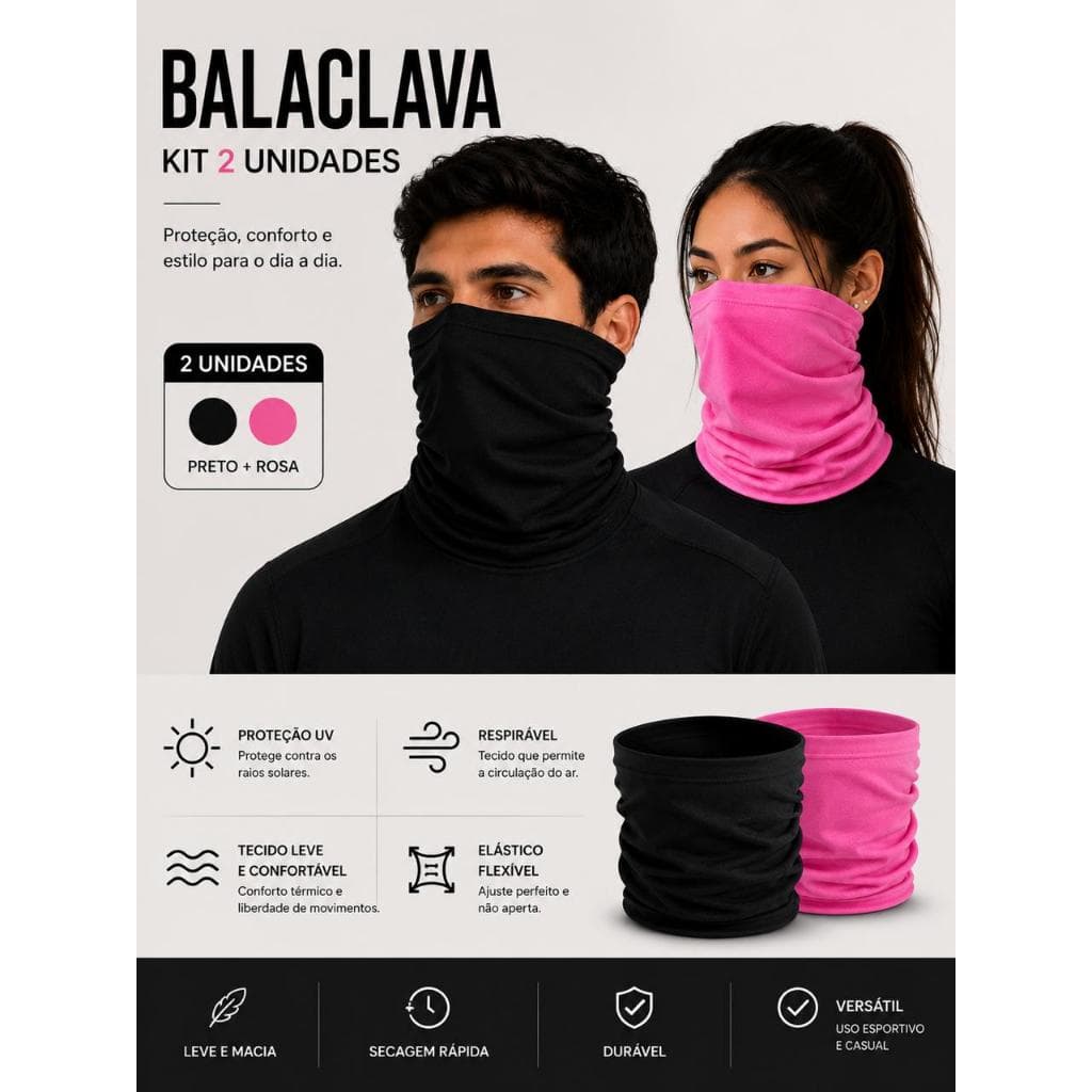 Kit 2 Balaclava Máscara Bandana Ciclismo Frio Inverno Gorro Touca Multiuso Unissex