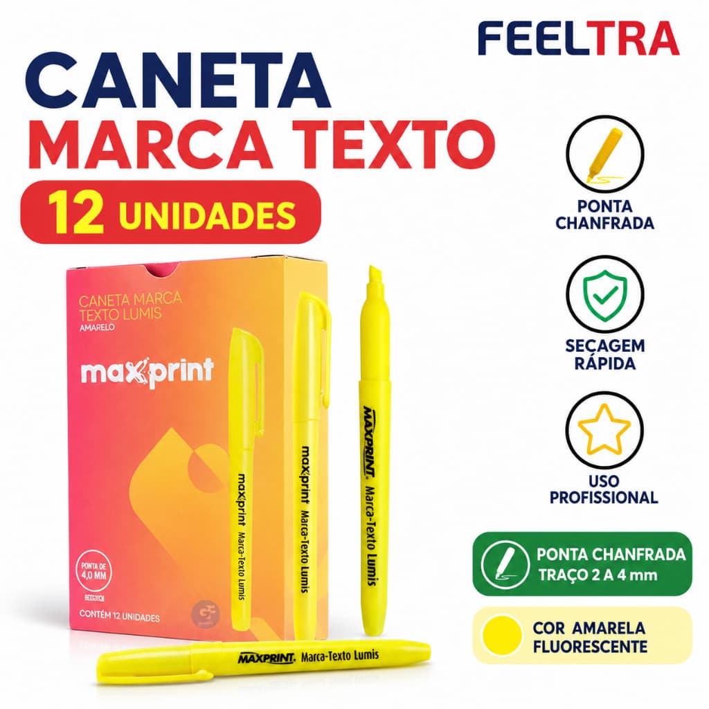 Marca-Texto Maxprint Lumis Amarelo Caixa com 12 Unidades