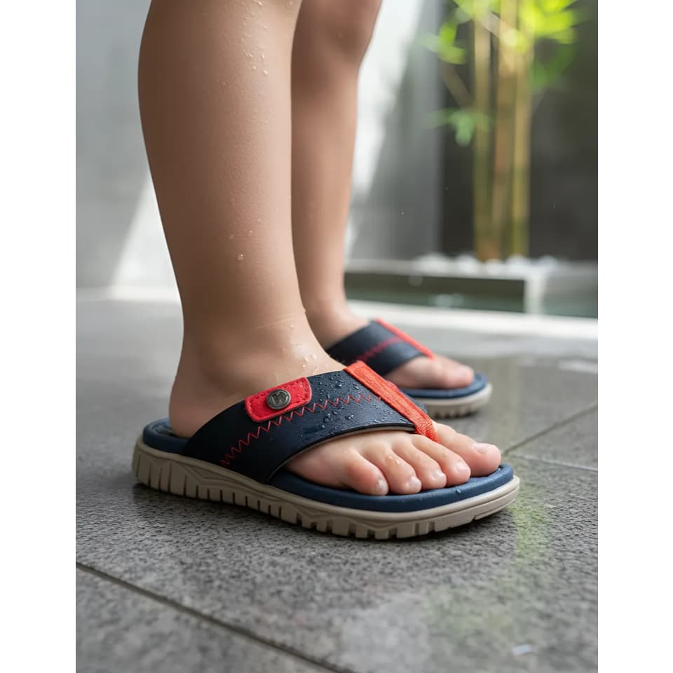 Chinelo Molekinho Infantil Marinho E Laranja Neon