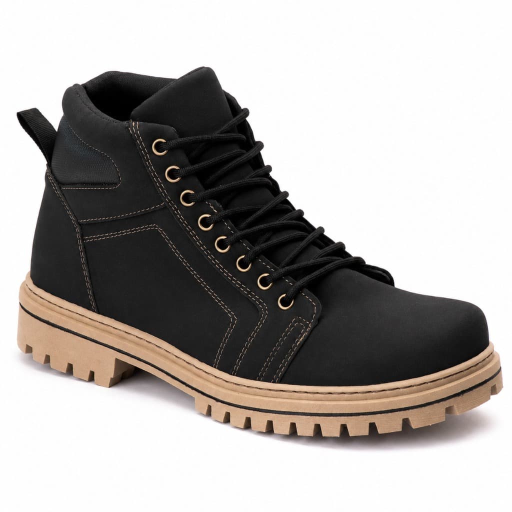 Bota Coturno Masculino Couro Sintético Tênis Confortável Casual Com Cadarços