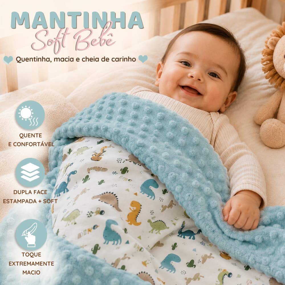 Cobertor Bebê Soft Dupla Face Manta Maternidade Enxoval Recém Nascido Antialérgico