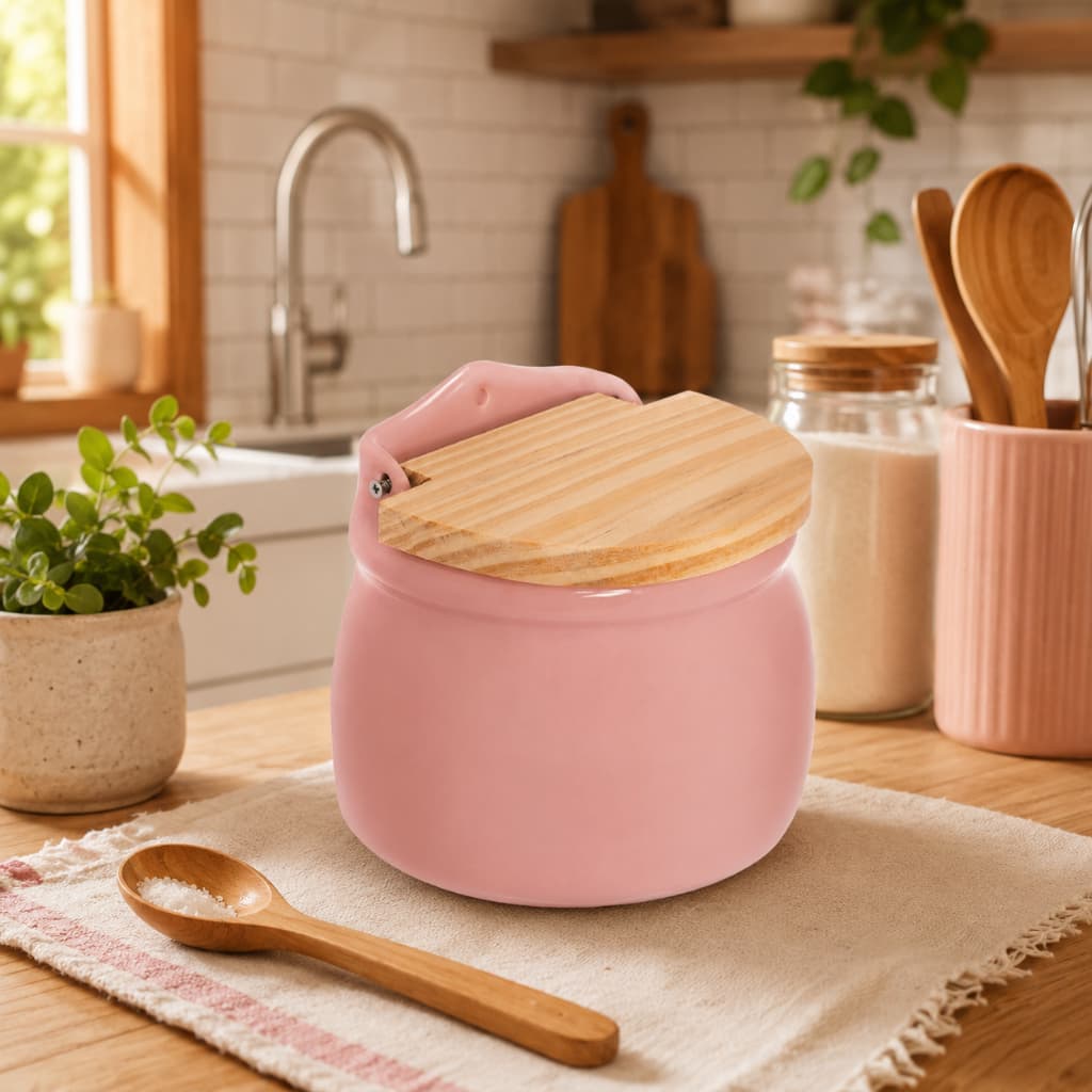 Saleiro Rosa de Cerâmica 900g  Toque Sofisticado P/ Sua Cozinha Saleiro Para Cozinha Moderna, Pote Para Sal Em Cerâmica