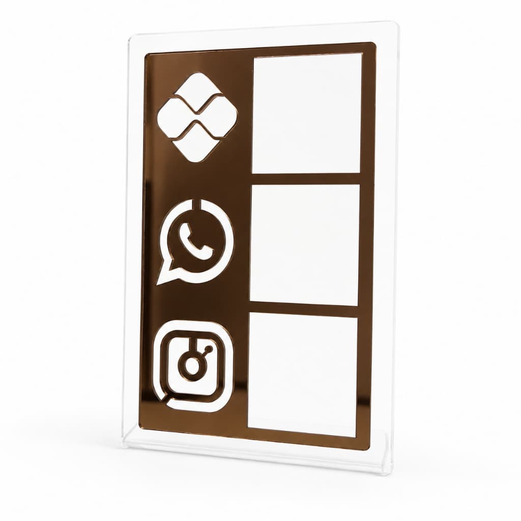 Placa Pix QR Code Em Acrílico Espelhado 3 em 1 Mesa Balcão Loja