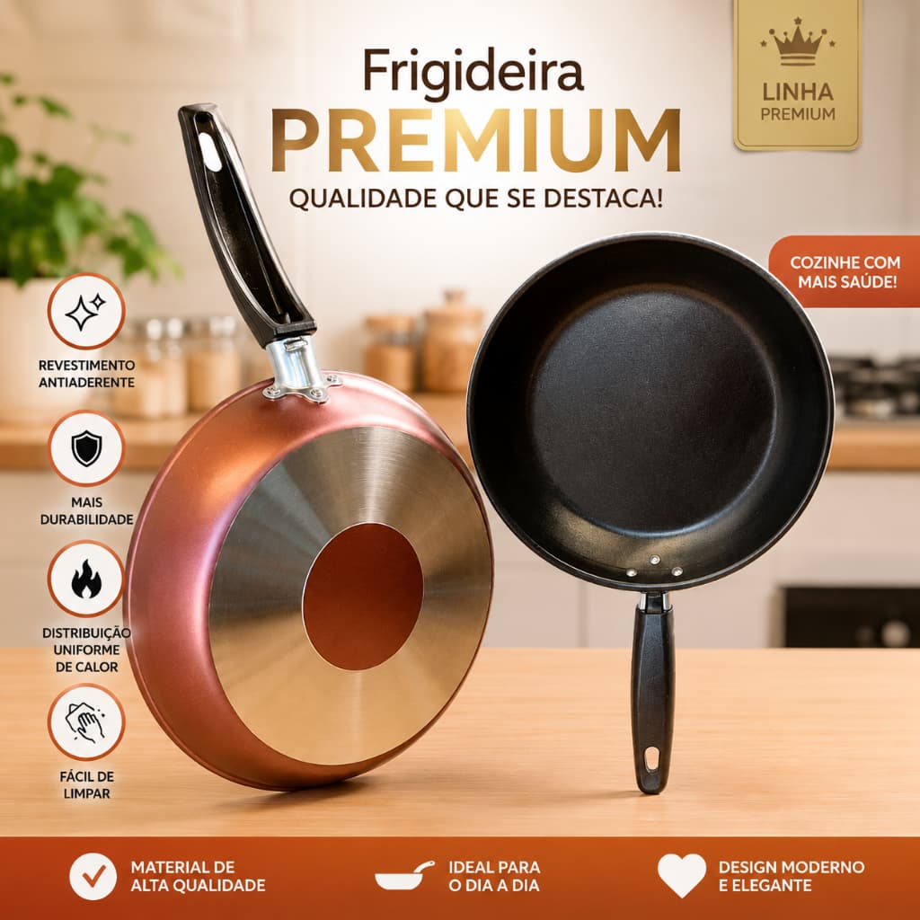 FRIGIDEIRA ANTIADERENTE 5 CAMADAS REFORÇADA ALTA DURABILIDADE