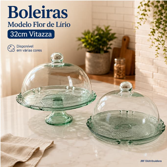 Boleira Flor De Lírio Vitazza 32cm C/ ou Sem Pé Cúpula 28cm Porta Bolo Cores Variadas