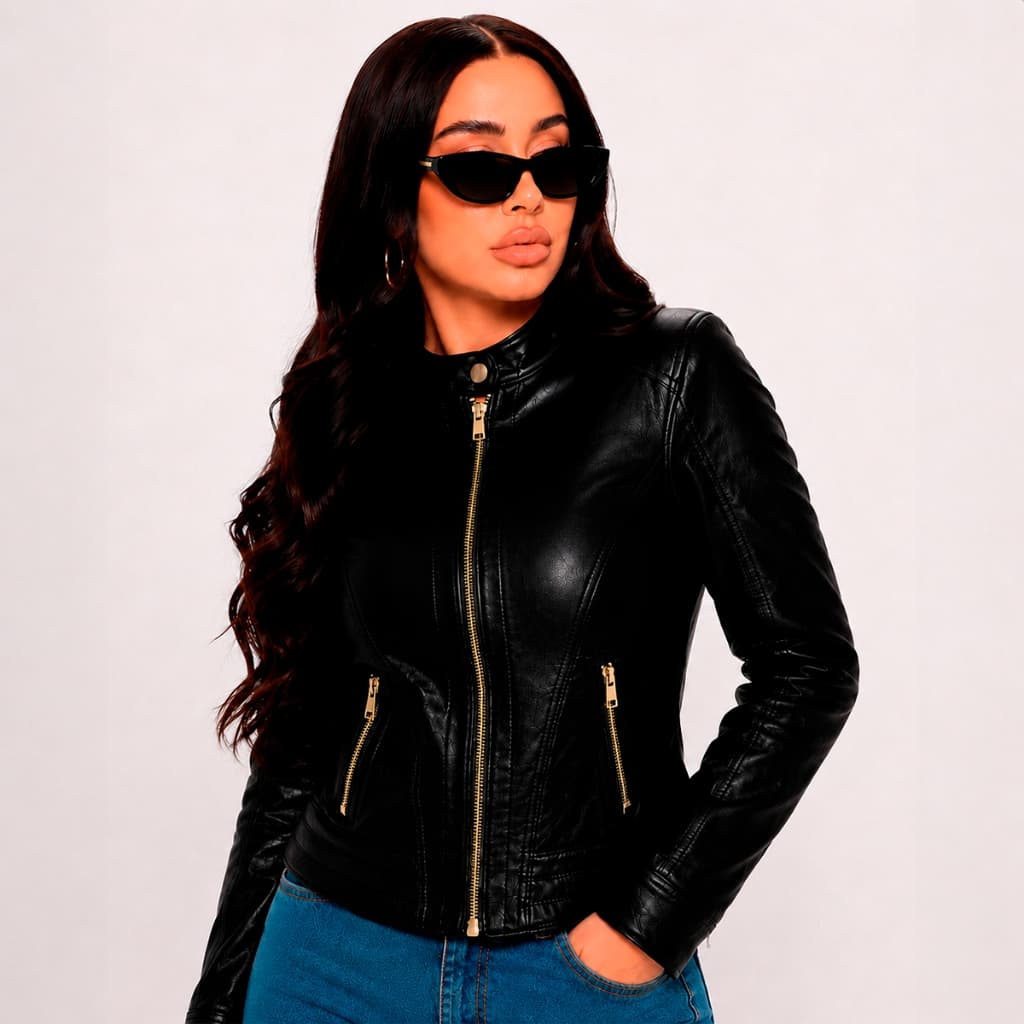 Jaqueta Couro Casaco Feminino Courino Fake Blusa Impermeável Moto