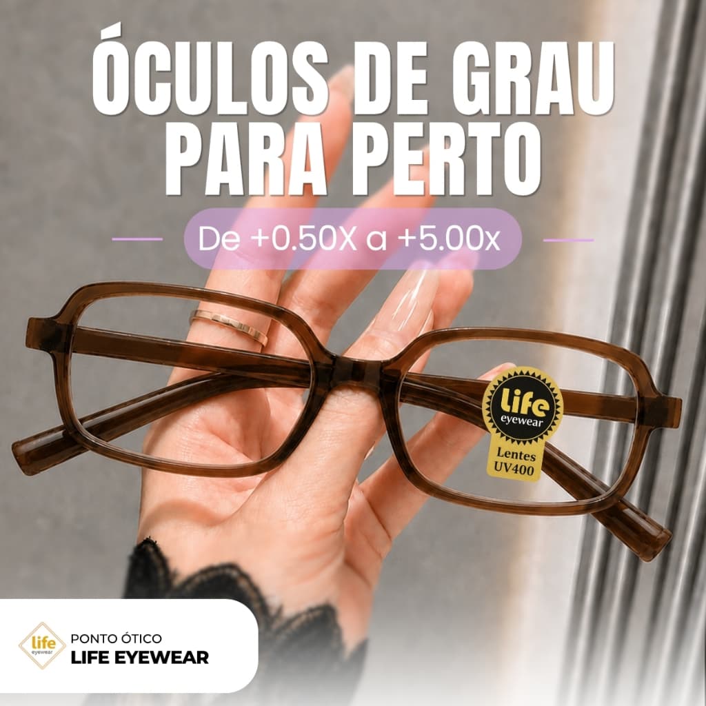 Óculos Grau +0.50 até +5.0 Armação Retangular Retro Várias Cores Chocolate Perto Feminino Acetato